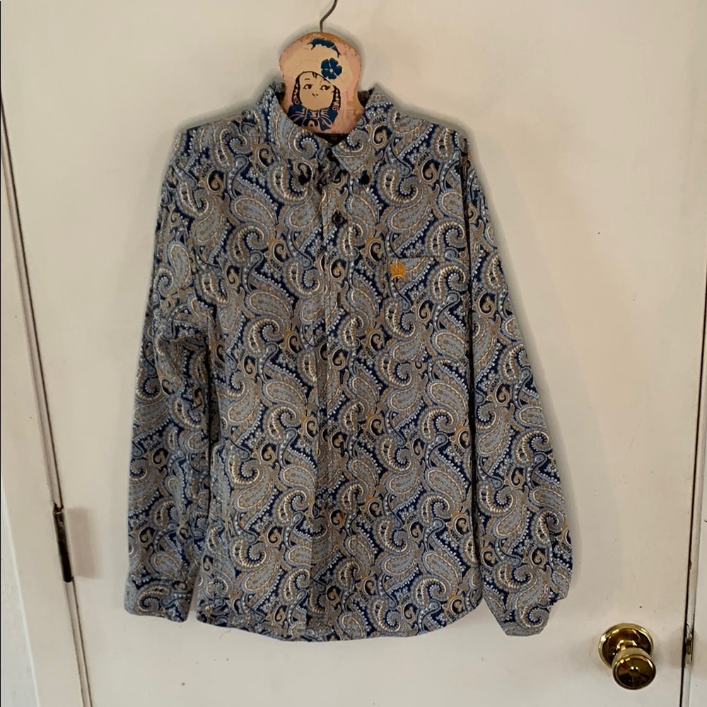 Cinch navy brown paisley long sl button down western shirt Size Medium